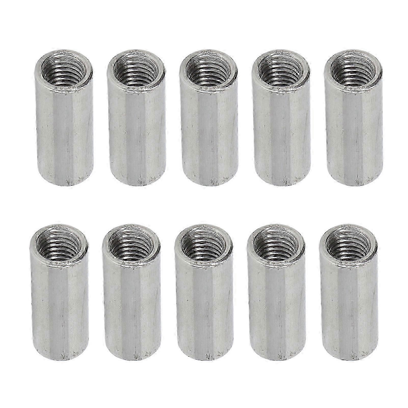 10pcs Round Coupling Nuts 304 Stainless Steel Female Thread Cylindrical Connection Nut Set