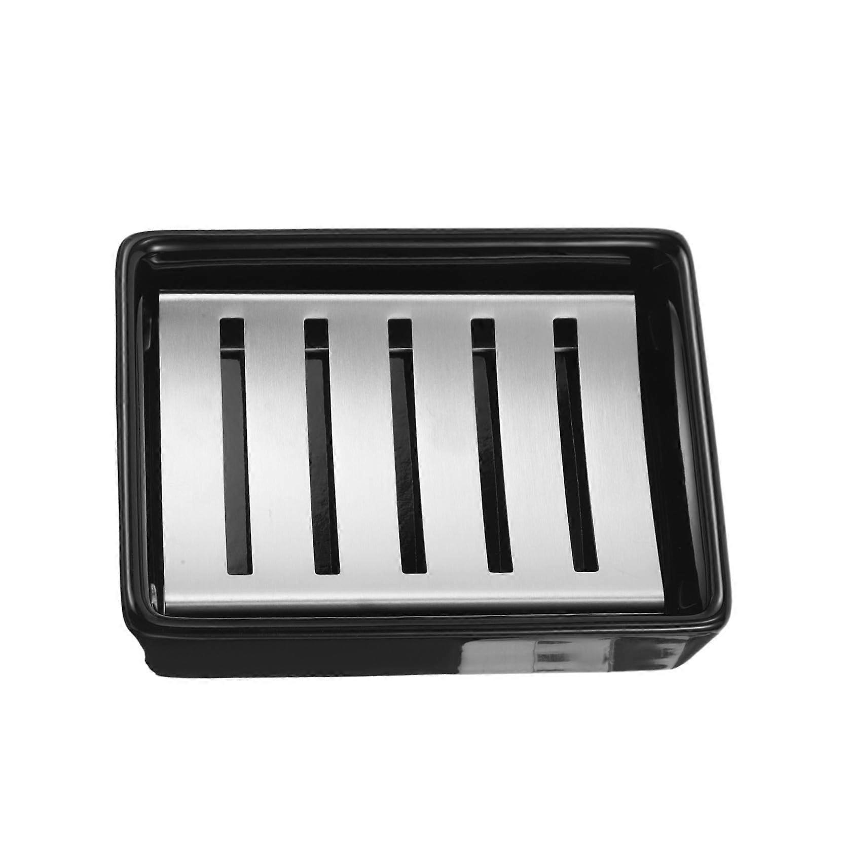 Stainless Steel Soap Dish with Ceramic Tray, RustResistant SelfDraining Double Layer Bathroom Holder