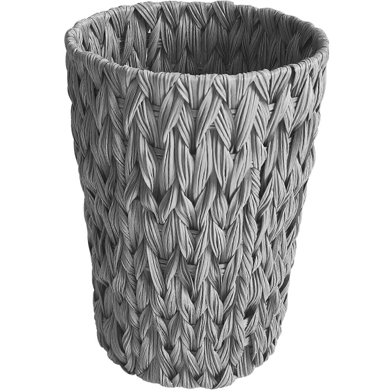 2 Gallon Grey Wicker Trash Can, Compact Small Waste Bin with Stylish EasyClean Design