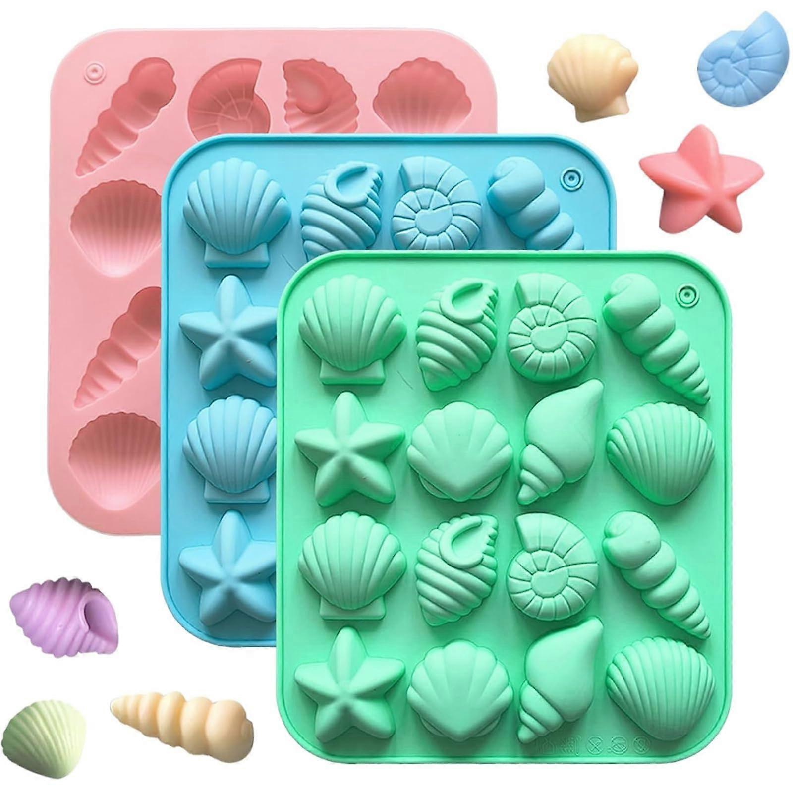 3Pcs Seashell Silicone Molds for Chocolate Candy Fondant, Ocean Theme Cake Decorating Baking Tools