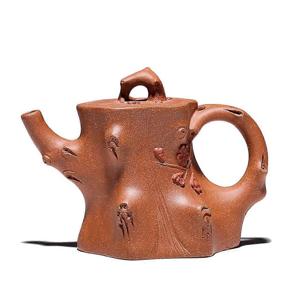 Ceramic Teapot with Handle Tree Stump Design Handmade Purple Clay Plum Shape Drip Spout