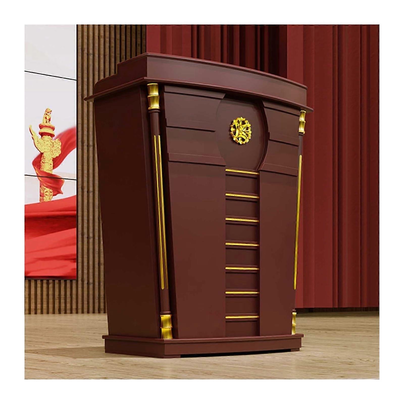 Solid Wood Podium with Acrylic Panel, Tilted Surface Church Pulpit for Conference and Classroom