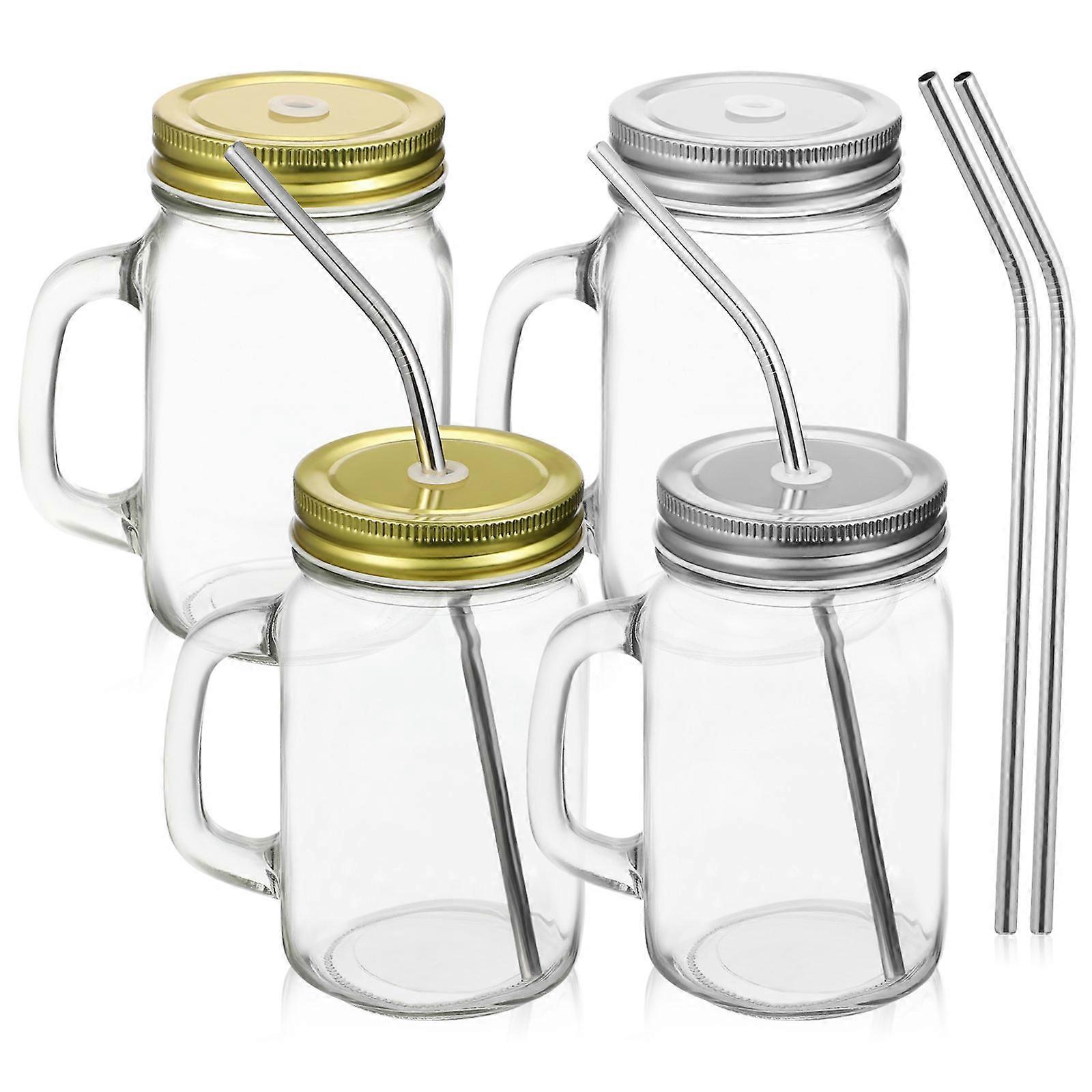 Assorted Color Mason Drinking Glasses with Lid for Beverage Use 4Pcs