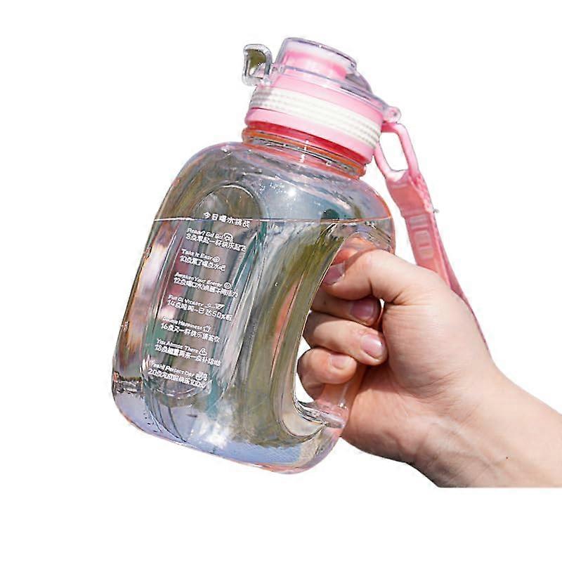 Large Capacity Water Bottle 1.2L Plastic Jug with Handle Pink Lightweight for Drinking