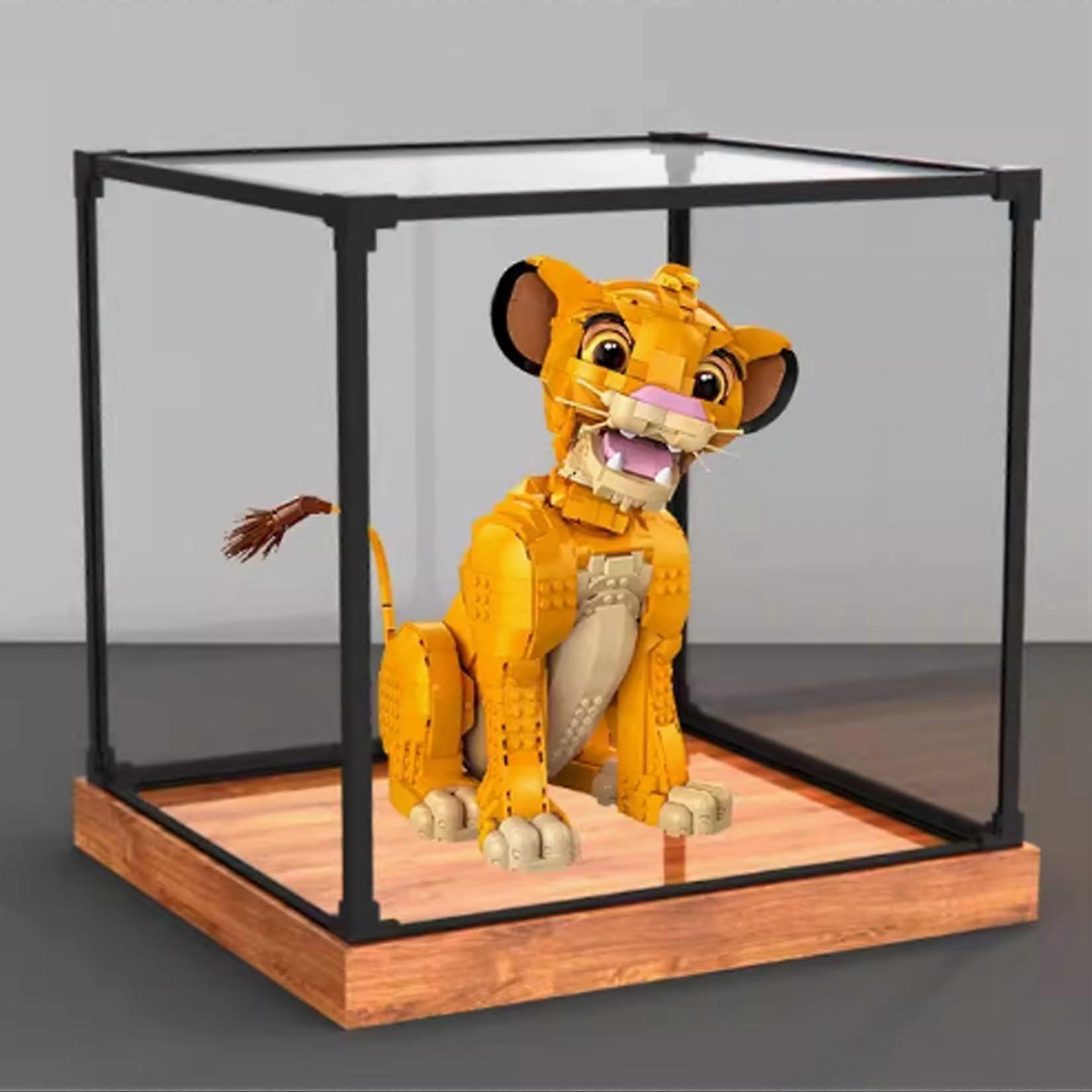 Acrylic Display Case for  43247 Simba with Wood Grain Base, Transparent Dustproof Design