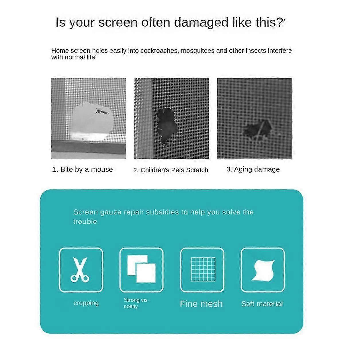 Screen Window Repair Patch Door Curtain Mosquito Net Mesh Patch Self-Adhesive Hole Patch White
