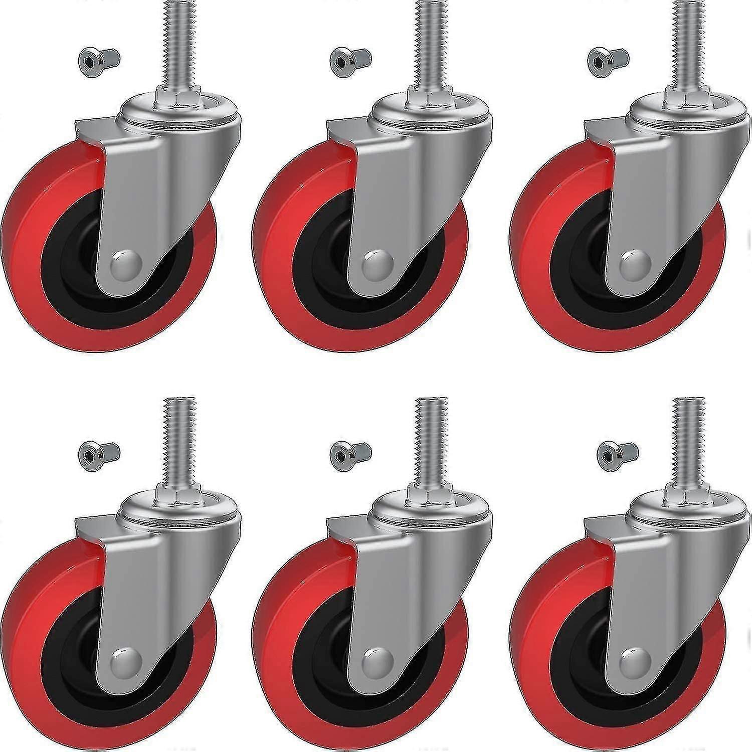 6 Pack Creeper Wheels 2,5 polegadas Heavy Duty rodízio giratório com haste roscada M10