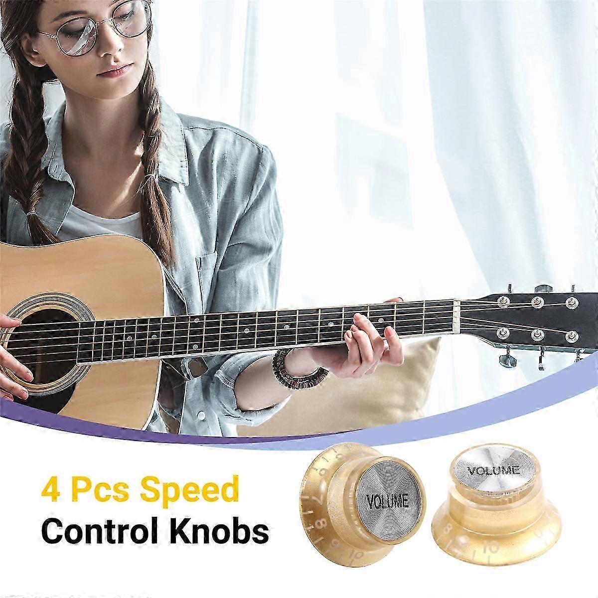 4 Pcs Speed Control Knobs 2 Tone 2 Volume compatible with LP Guitar Golden Knobs Guitar Accessories