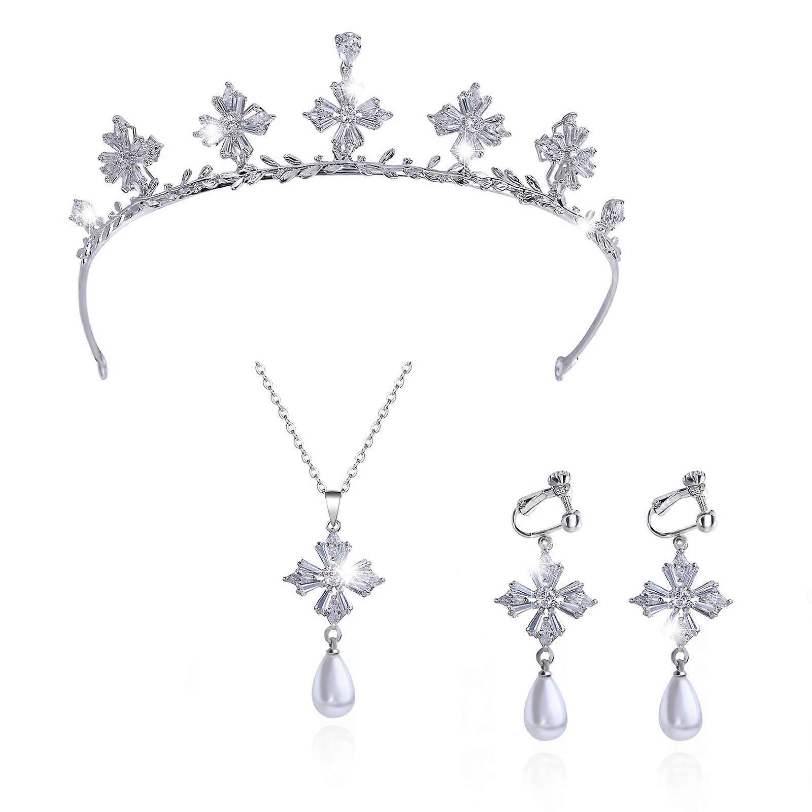 Princess Style Silver Zircon Crown Set