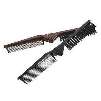 Foldable Double-Tooth Folding Comb for Men Use 2Pcs Portable Travel Hair Brush