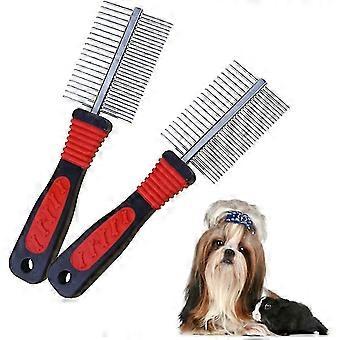 Dog Grooming Comb, Cat Rake Comb Comb With Rounded Metal Double Sided Teeth Brush Flea Comb For Medium And Long Haired Pets Grooming Comb (2pcs)