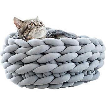 Cat Bed Basket Nest Hand Knitted Pet Sleeping Bag Thick Wool Round Donut Pet Bed