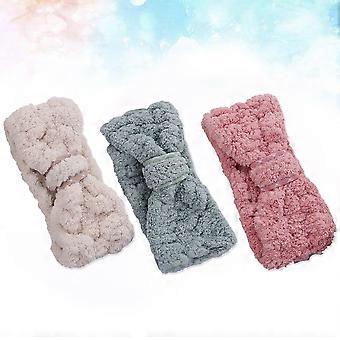 3 Pcs Coral Fleece Sports Shower Headband Cosmetic Headdress Headwear Bowknot Elastic Hair Band Hairlace Para Yoga Lavagem Rosto Chuveiro Spa Maquiagem (Rand