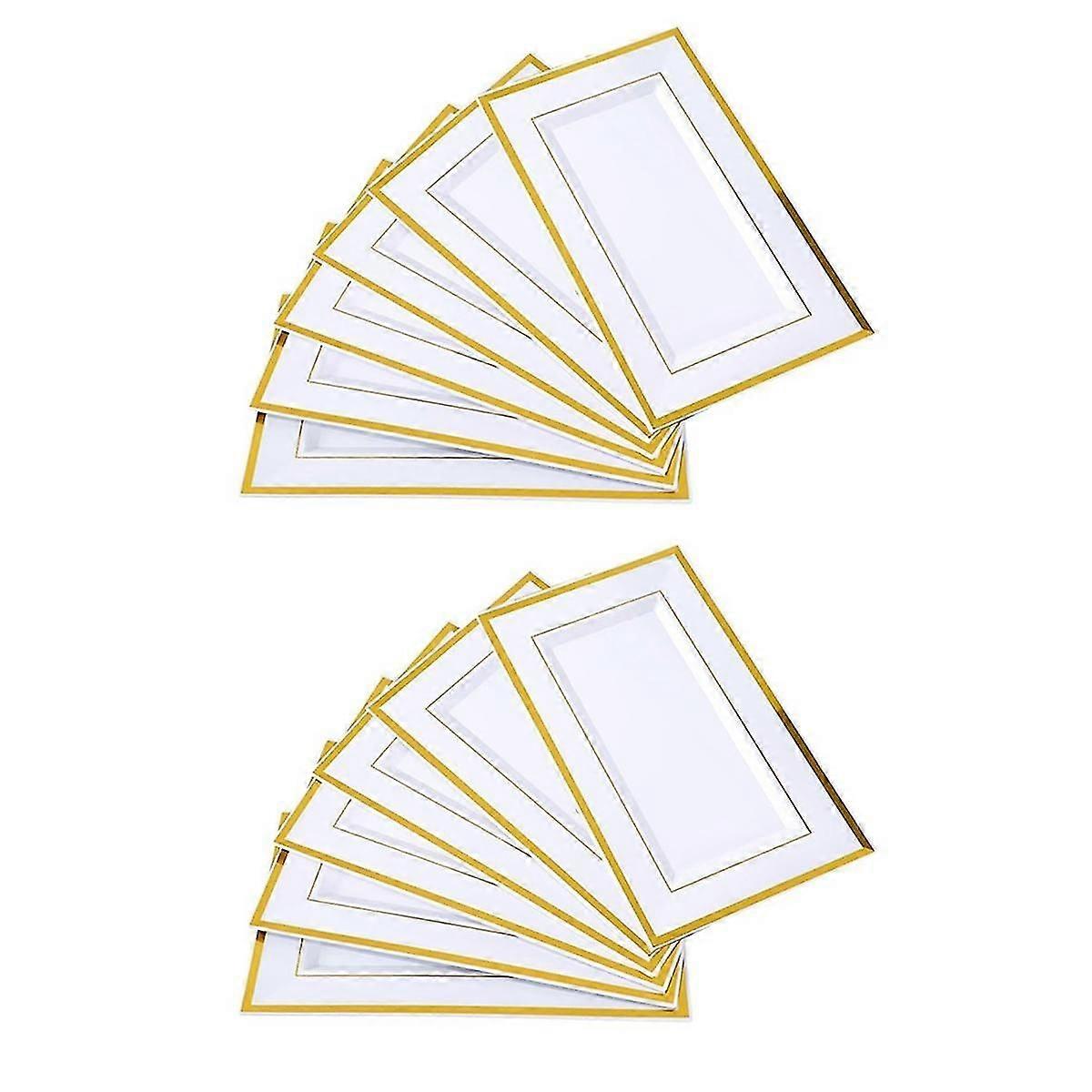 12pcs White Serving Trays With Gold Rim Rectangular Dessert