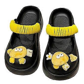 Women Clogs, 5cm Thickened Sole, Yellow Cartoon Pattern, Breathable PVC Non Slip Summer Sandals for Outdoors Beach