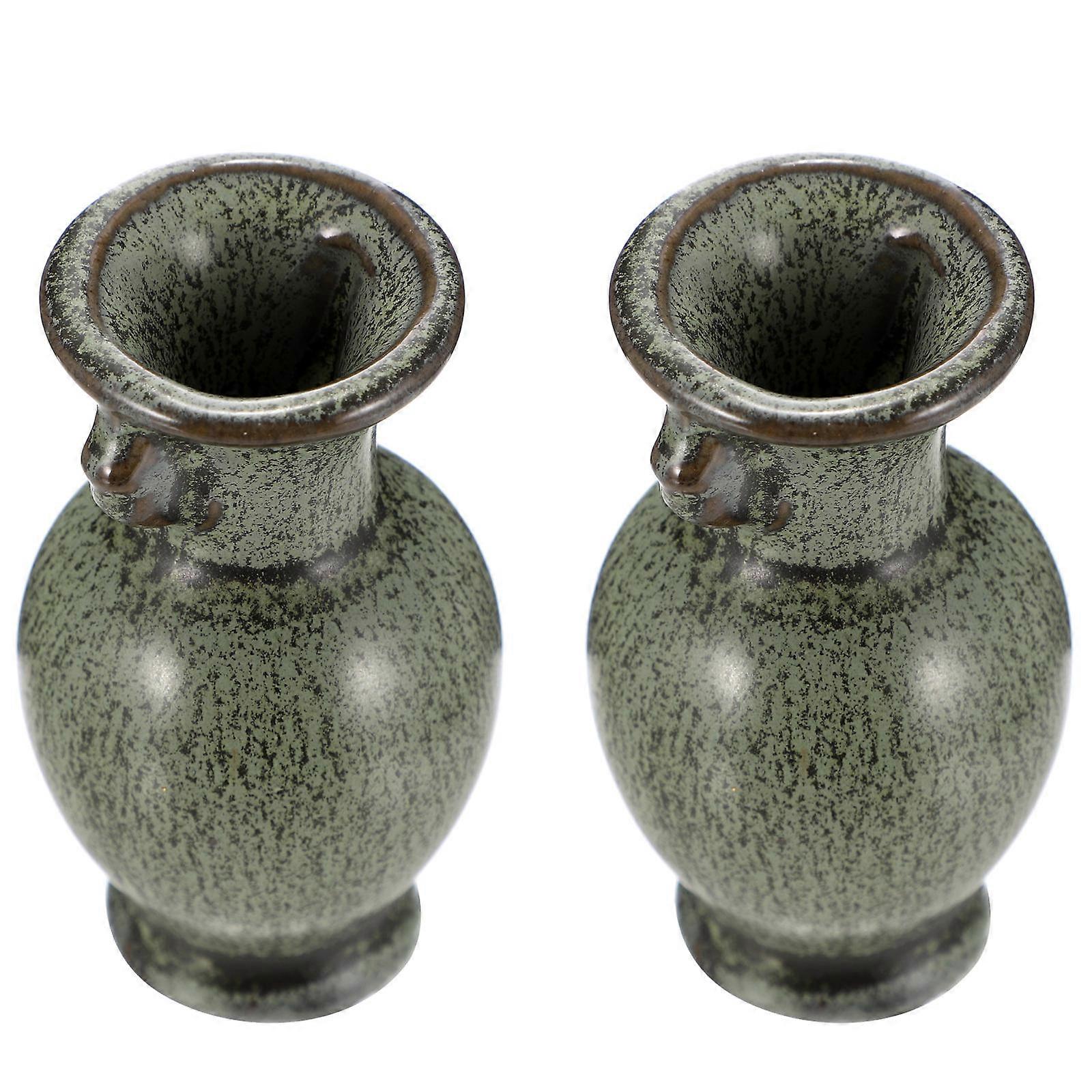 Grüne Keramik-Blumenvase, 2er-Set