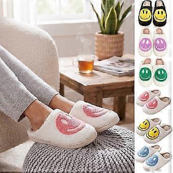 Smiley Face Plush Slippers with Non Slip Sole Warm Indoor Comfort for Men and Women Lightweight Cushioned House Shoes in Multiple Sizes