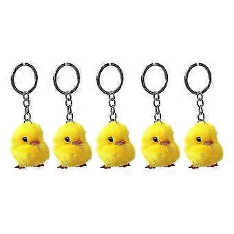 5 Pack Furry Yellow Easter Chick Keychain, Soft Fluffy Key Ring Charm for Bags, Phones, Car Mirror, Gift