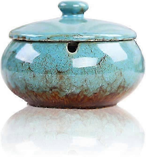 Glazed Ceramic Ashtray With Lid