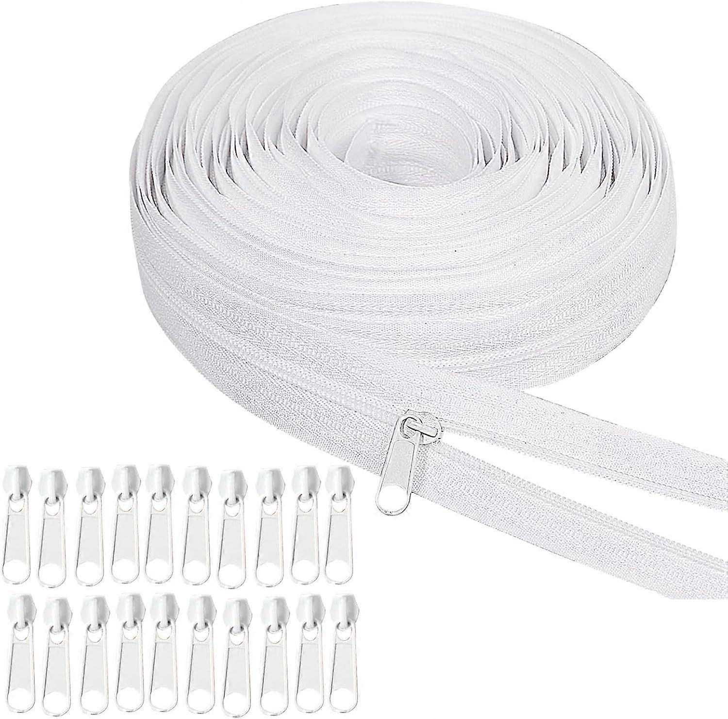 Continuous Zip,White Zip, 10m Zipper,Replacement Endless Sewing Zippers