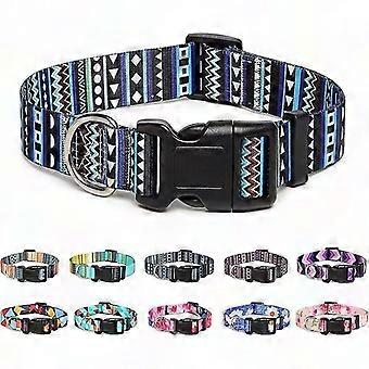 Adjustable Bohemian Blue Nylon Dog Collar for Medium Dogs