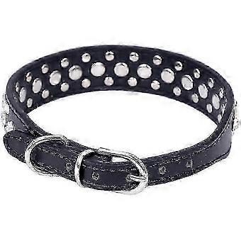 Adjustable Crystal Rhinestone Dog Collar, Soft Heavy Duty Leather, Nickel Plated Steel Buckle, 5 Eyelets, For Small Medium Dogs, 12 to 20 Inch