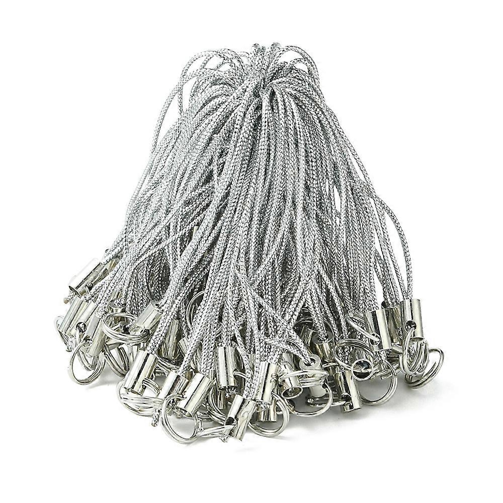 1set 100pcs Polyester Cord Mobile Straps with  Iron Ring Silver 5.6cm