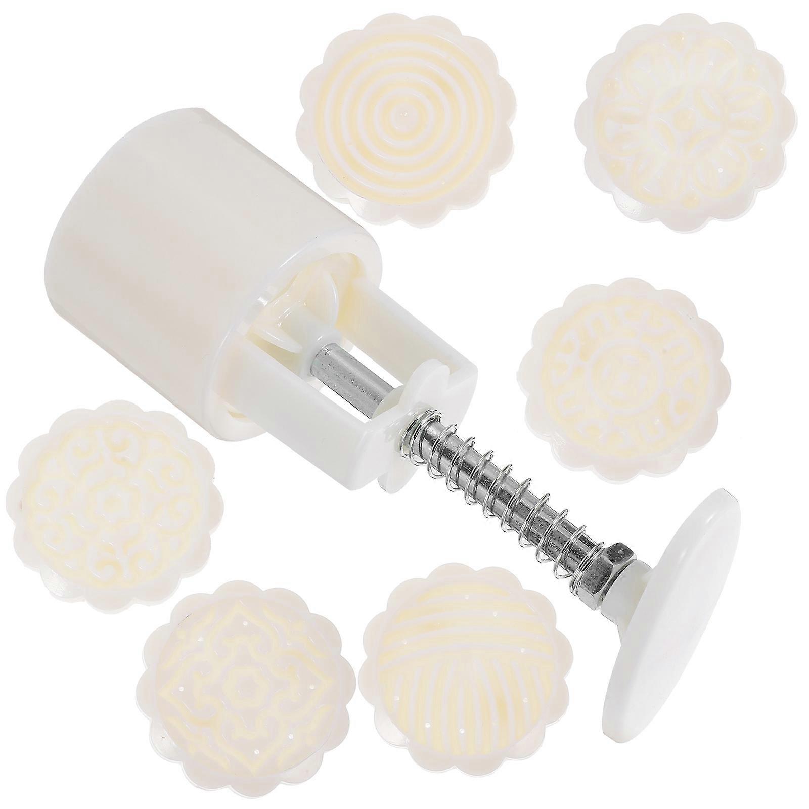 Moon Cake Mold Hand Press Set for Baking Use with Embossed Pattern Stamps 1Set