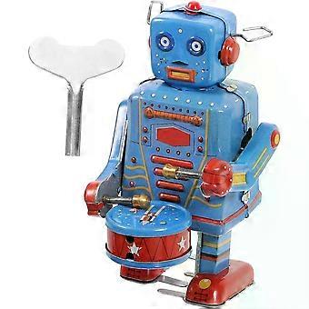 Retro Wind-up Robot Drummer Tinplate Toy for Adults