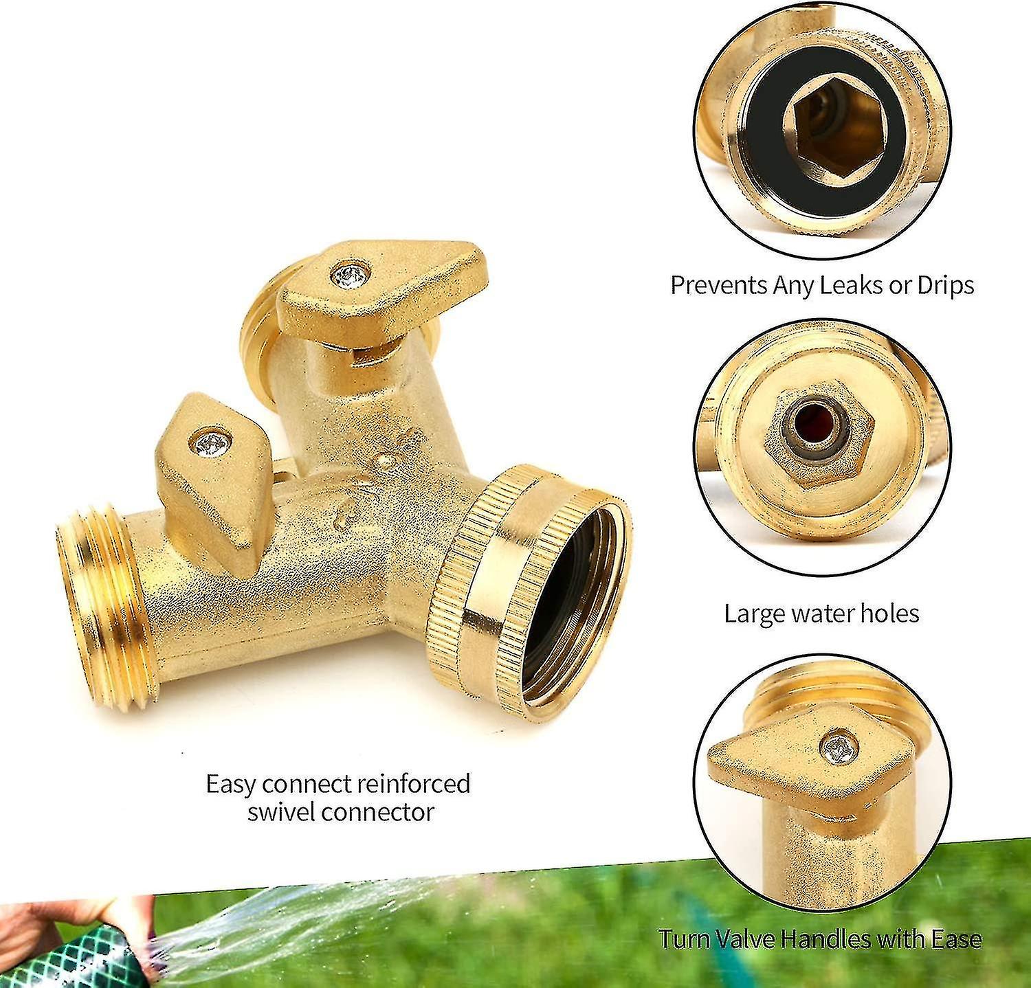 Garden Hose Splitter 2 Way - Heavy Duty Solid Brass Hose Y Splitterhose Faucet Splitter,3/4" Br