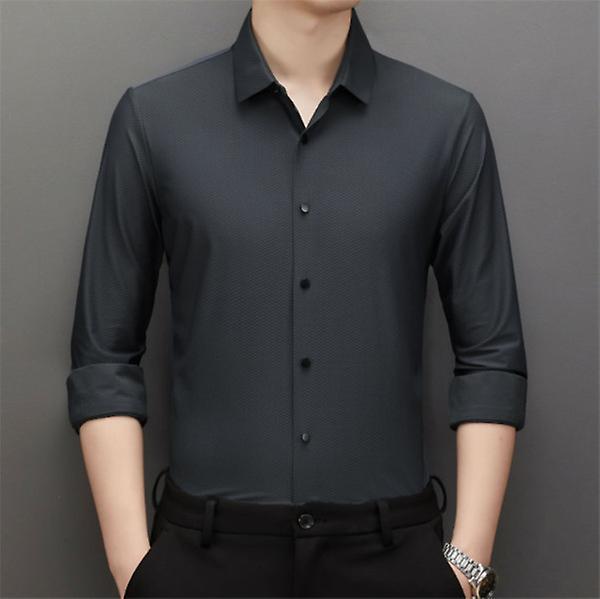 Spring And Autumn New Brand High-end Men's Business Casual Trend High Elastic Seamless Shirt No Ironing Anti-wrinkle Long-sleeved Shirt