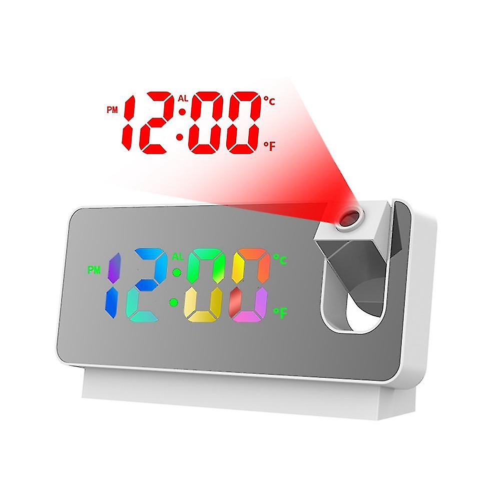 180 Rotation Projection Alarm Clock For Bedroom Led Colorful Digital Projection On Ceiling Usb Cha