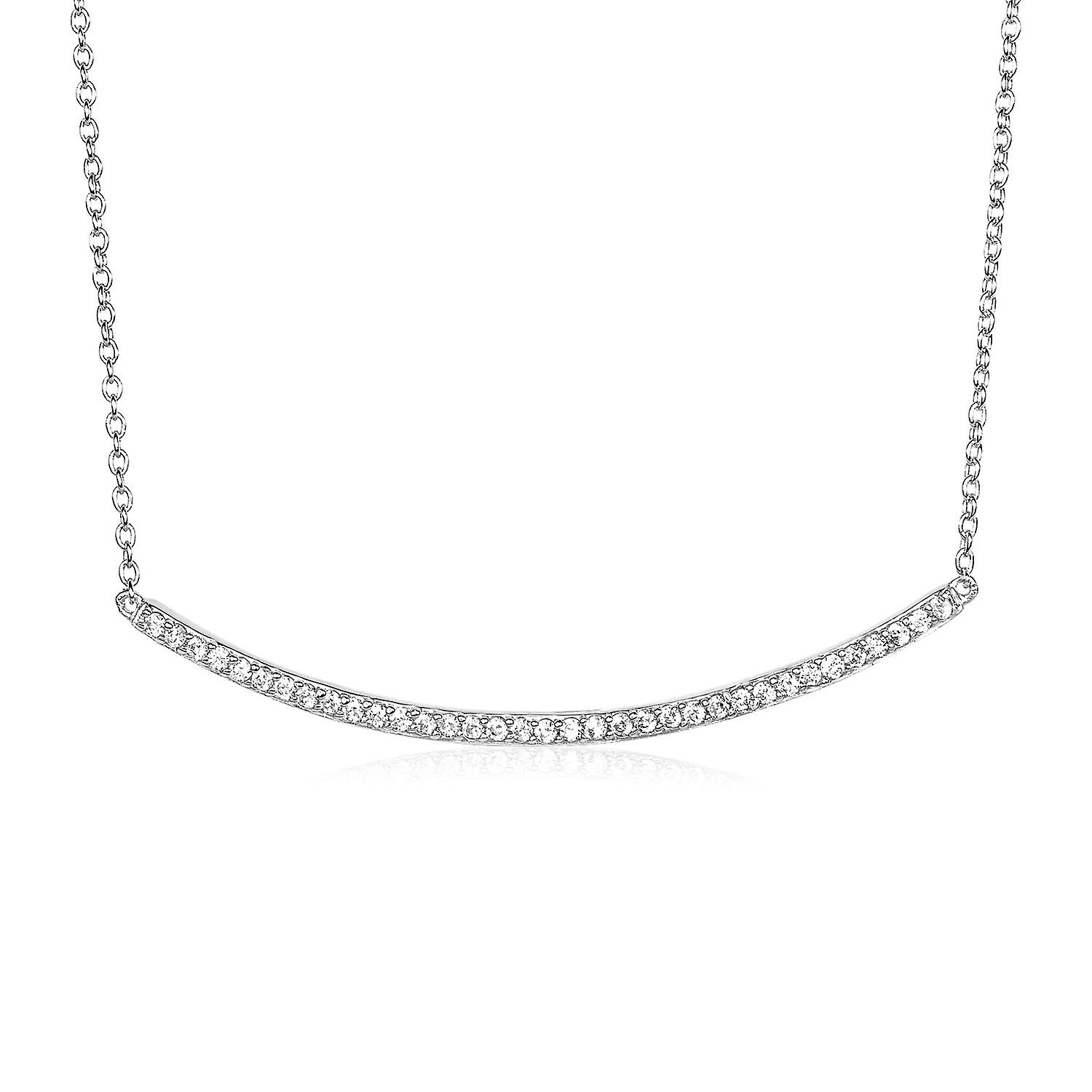 Sterling Silver Curved Bar Necklace with Cubic Zirconias