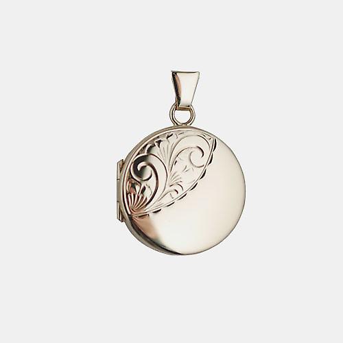 9ct Gold 20mm half hand engraved flat round Locket