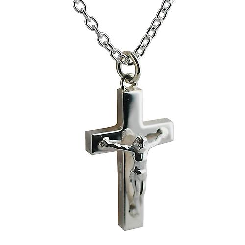 Silver 30x20mm solid block Crucifix Cross with a cable Chain 24 inches