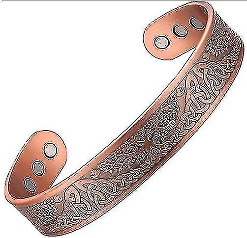 سوار ، سوار مغناطيسي نحاسي للرجال النساء ، شجرة الحياة متسخة النحاس الكفة سوار قابل للتعديل حجم