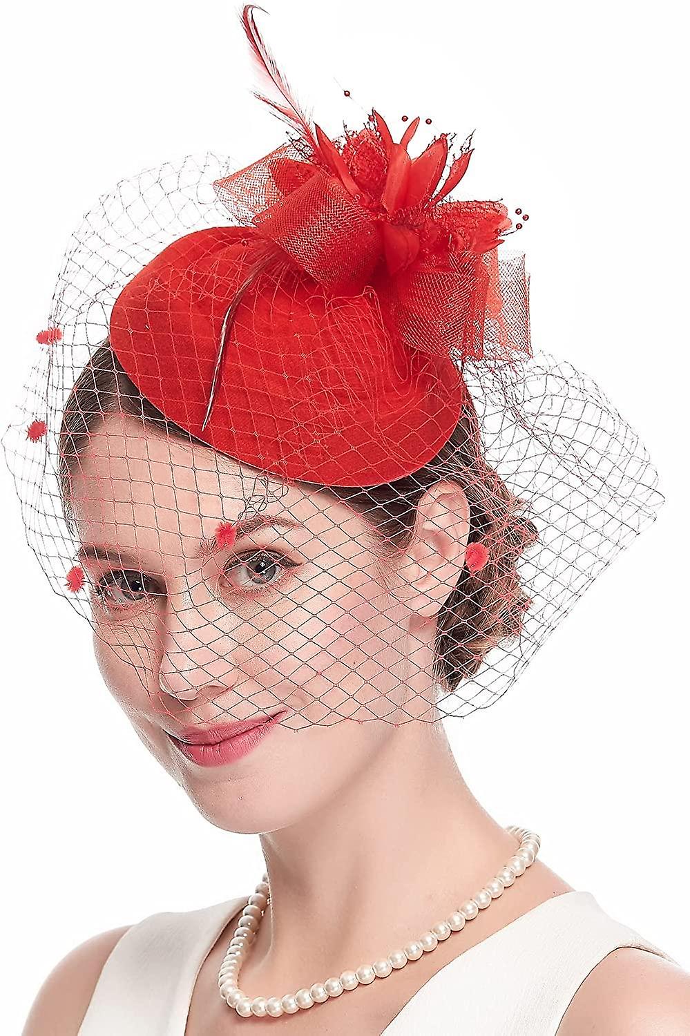 أنيقة ساحر القبعات للنساء 20s 50s خمر بيلبوكس قبعة كنتاكي ديربي Fascinators زهرة الحجاب