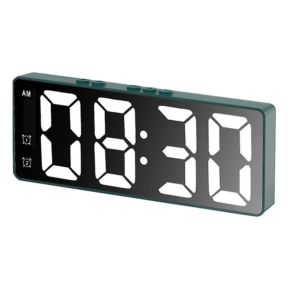 Mirror Surface Led Digital Alarm Clock, Hd Digital Desk Alarm Clock, Voice Control & Temperature Sensing, For Home Green