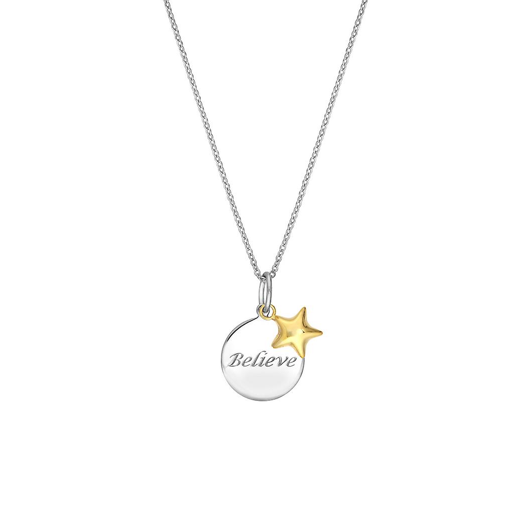 Colar Believe em ouro amarelo 14k e prata de lei 925 com pingente de estrela, 45 cm (18 polegadas), para mulheres.