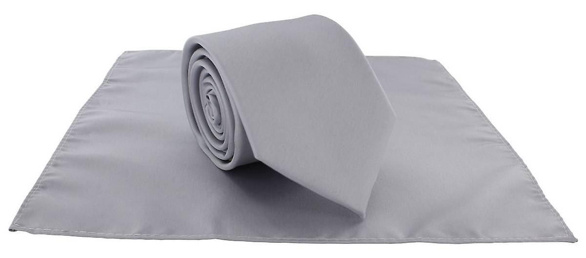 Michelsons of London Plain Polyester Pocket Square and Tie Set - Light Grey