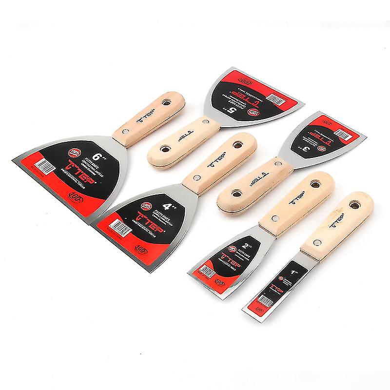 6 قطع الفولاذ المقاوم للصدأ المعجون سكين مكشطة بليد 1" 2" 3" 4" 5" 6" تنظيف مجرفة الجدار مجرفة بمقبض خشبي