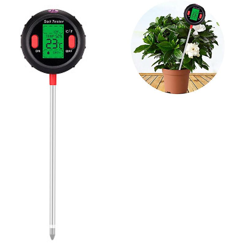 5 In 1 Soil Ph Meter Soil Moisture Monitor LCD Display Ph Tester Temperature Sunlight Intensity Test Tool For Plants Lighting Thermometer