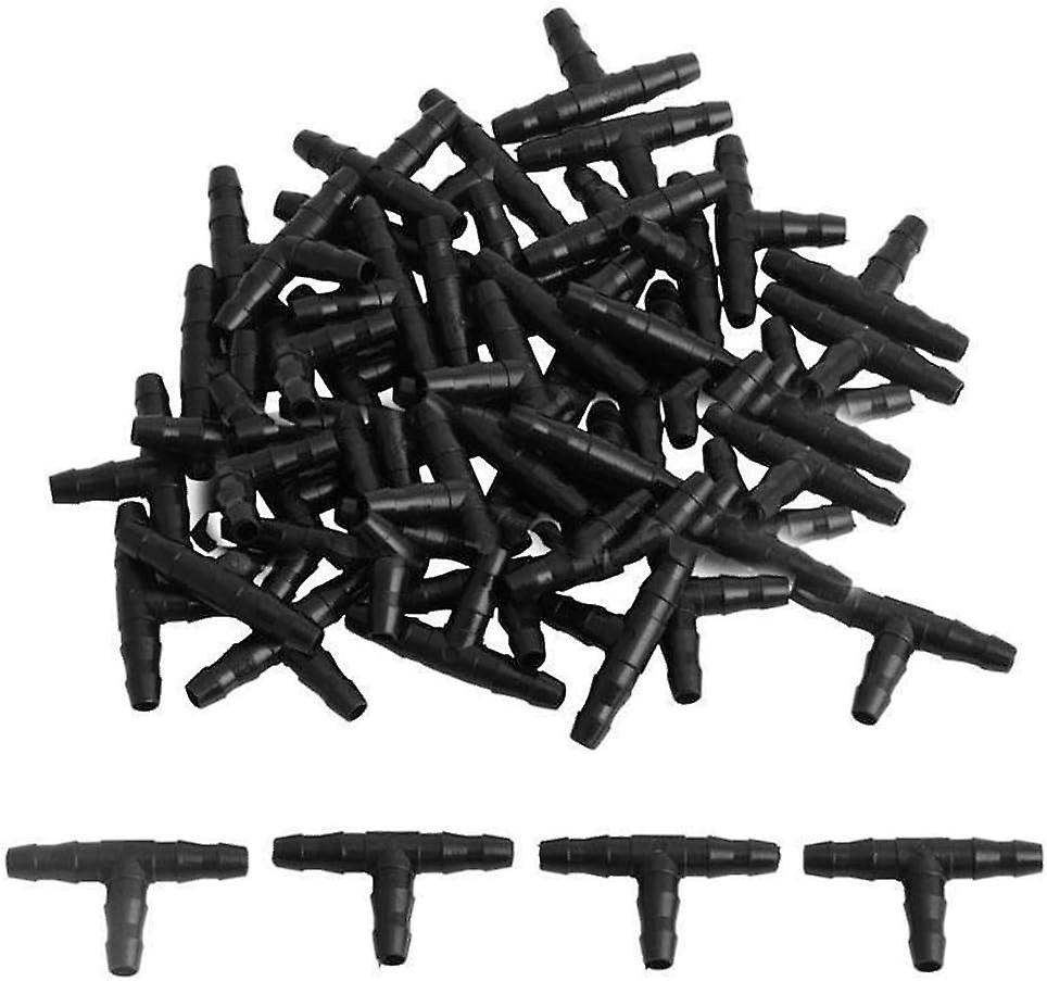 100 Pcs Tee Pipe Fitting 4/7mm- T Fitting PVC Connector Watering Drip Atomizing Nozzle Micro Spray Irrigation Joint for Hose Systems Automatic Tool