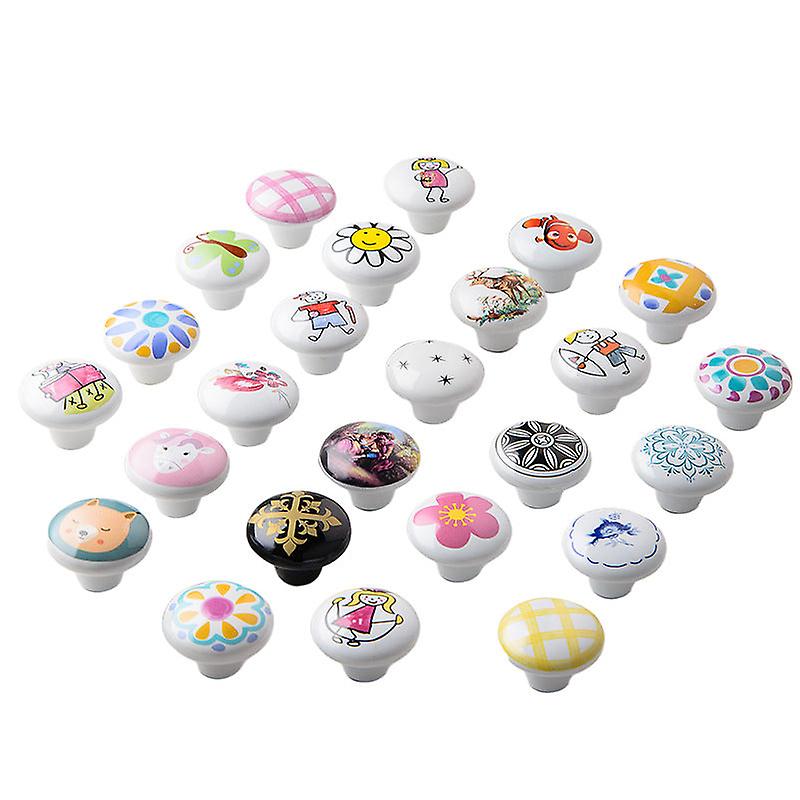 4Pcs Painting Round Handle Cute Colorful Children's Cartoon Ceramic Handle Drawer Handle
