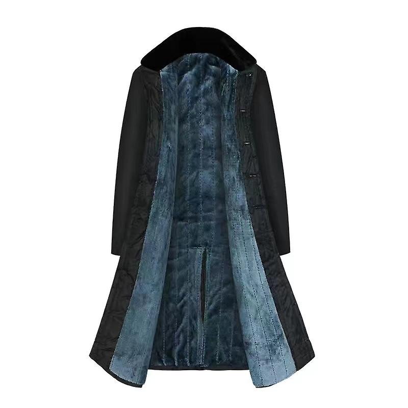 Windproof Lengthened Cold-proof Fleece Coat Black Black