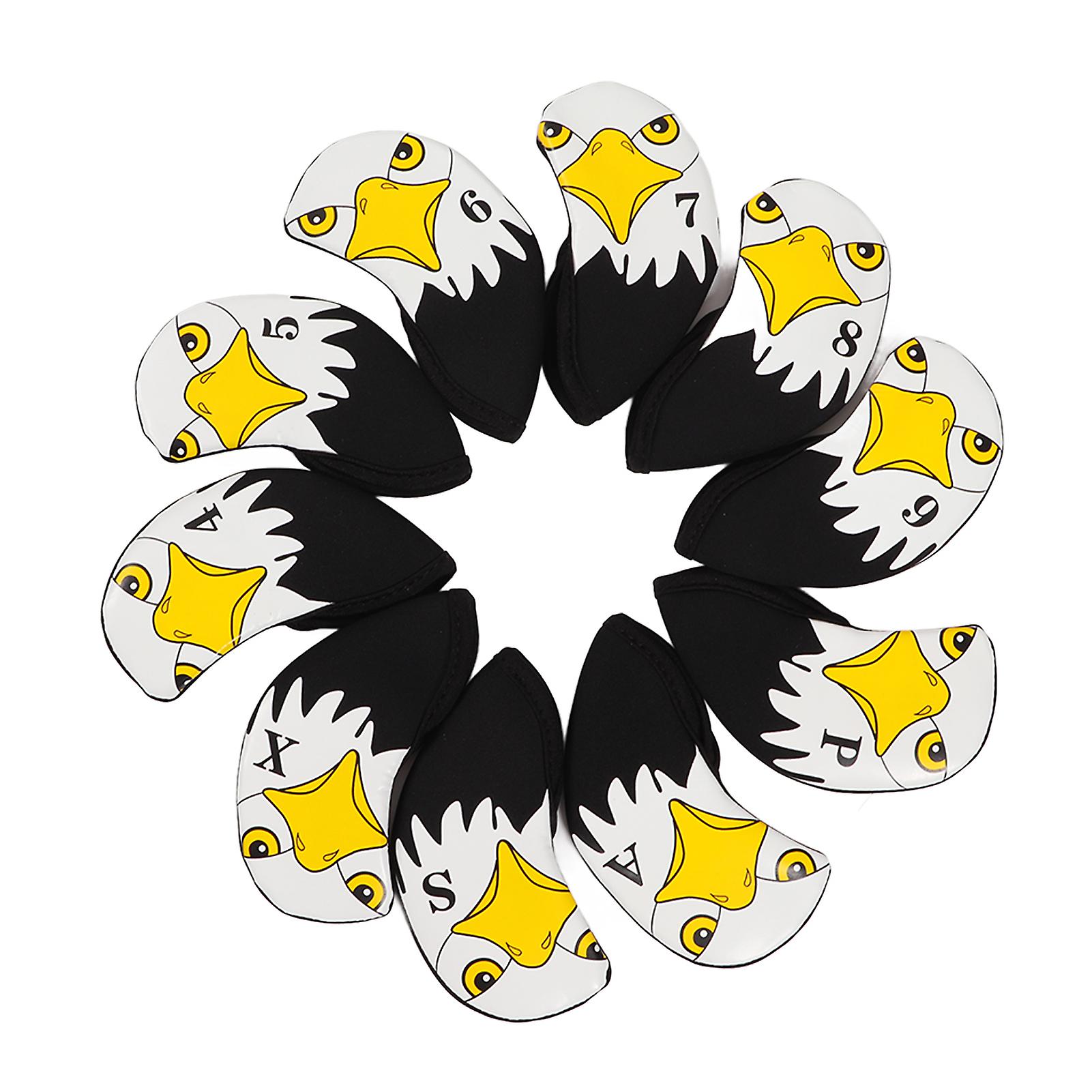 10Pcs Neoprene Golf Iron Head Covers with Number Markers Cartoon Pattern Golf Club Headcover Protector Case Eagle