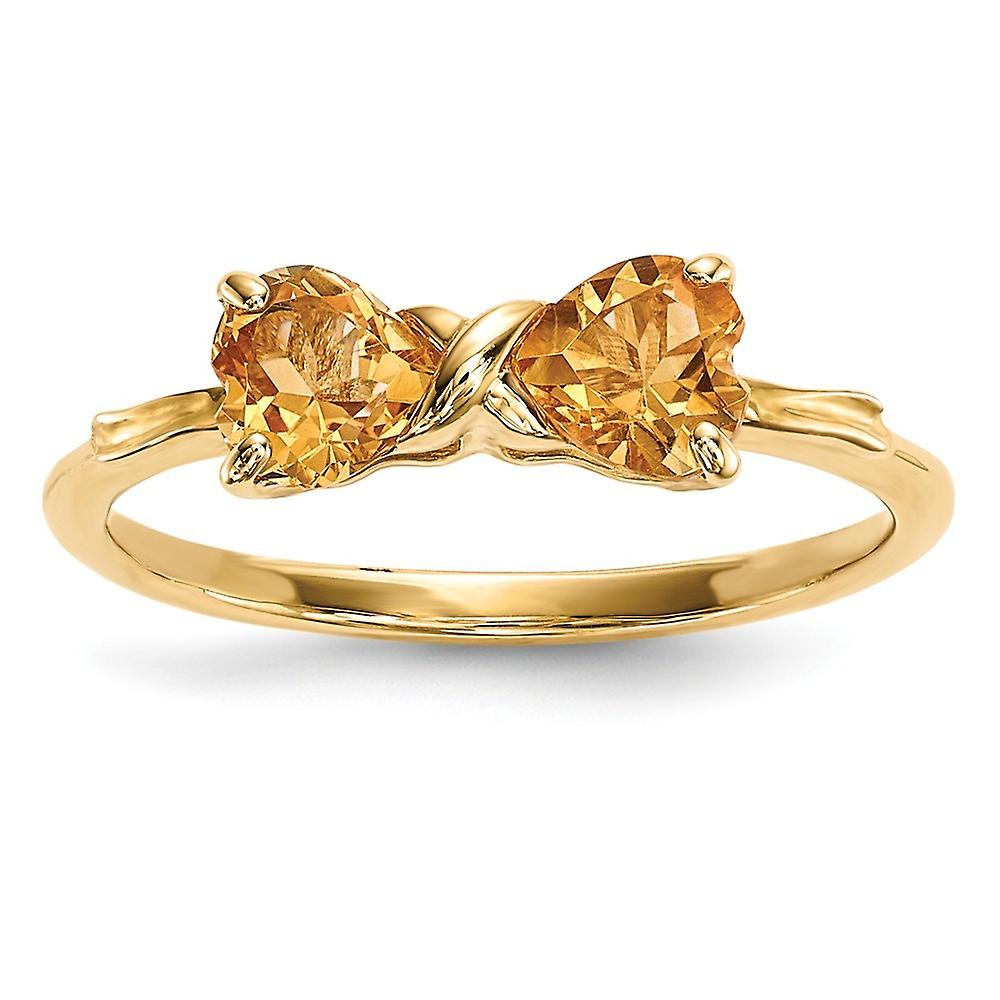 14k Solid Yellow Gold Polished Citrine Bow Ring-Ring for Women