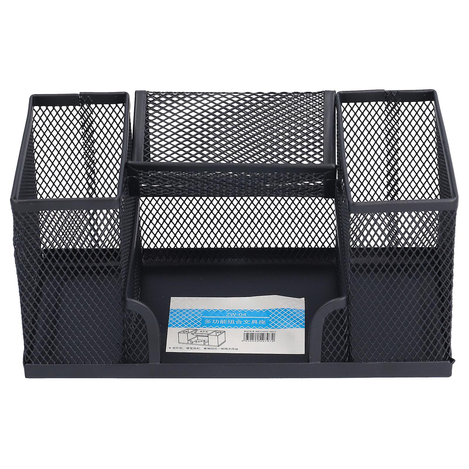 Pen Holder Metal Rectangular Grid Pencil Container Black Desk Storage Box for Office