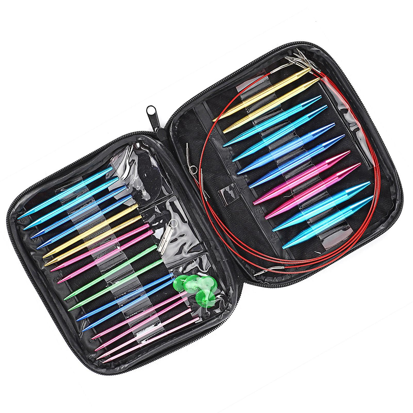 13-Piece Interchangeable Circular Knitting Needles Set 3.0mm–10mm with Pink Case