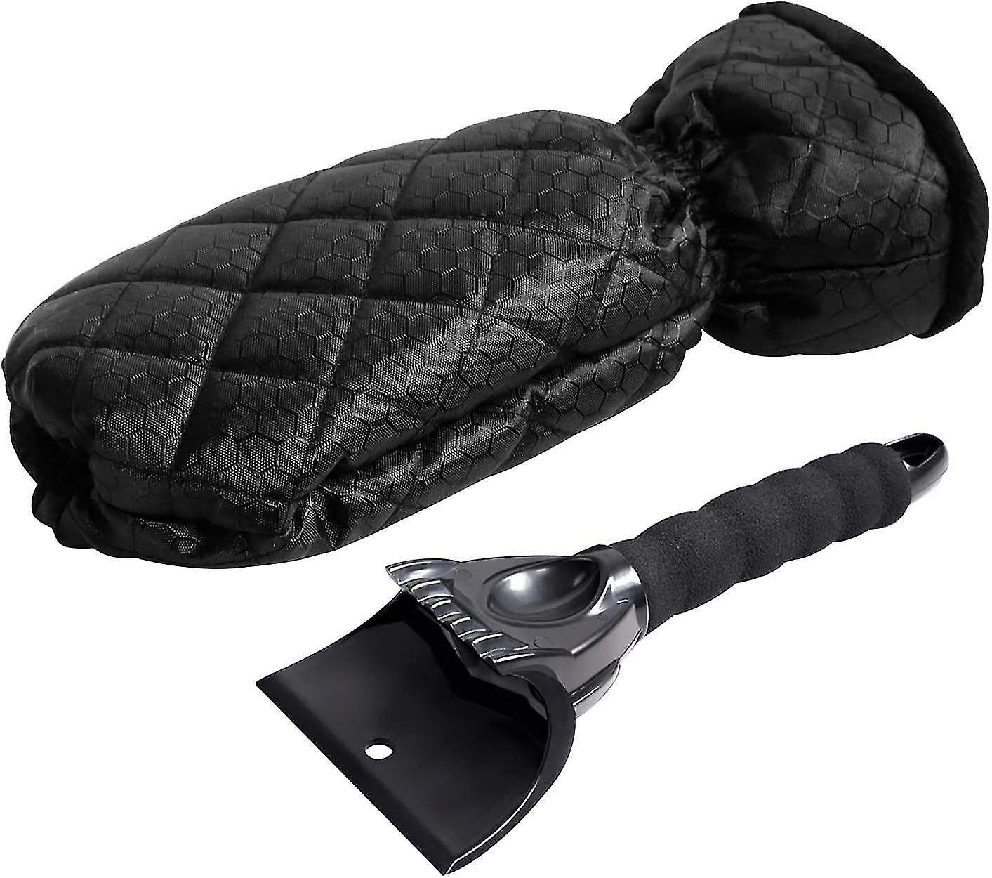 Ice Scraper for Car with Waterproof Glove Lined of Thick Fleece Ice Scraper with Anti-Slip Grip(Black)